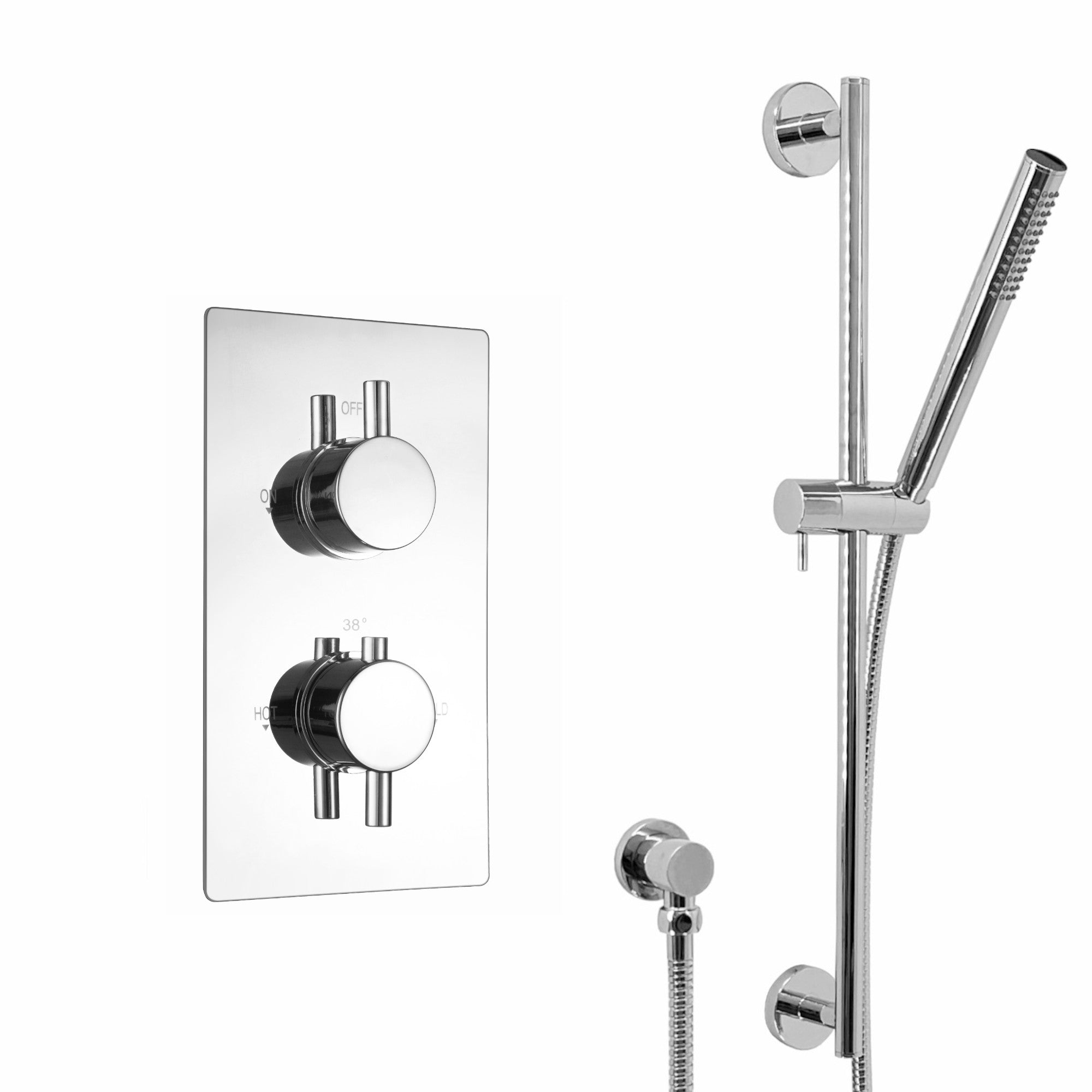 Naples Contemporary Round Concealed Thermostatic Shower Set Slider Rail Kit - Chrome (1 Outlet)